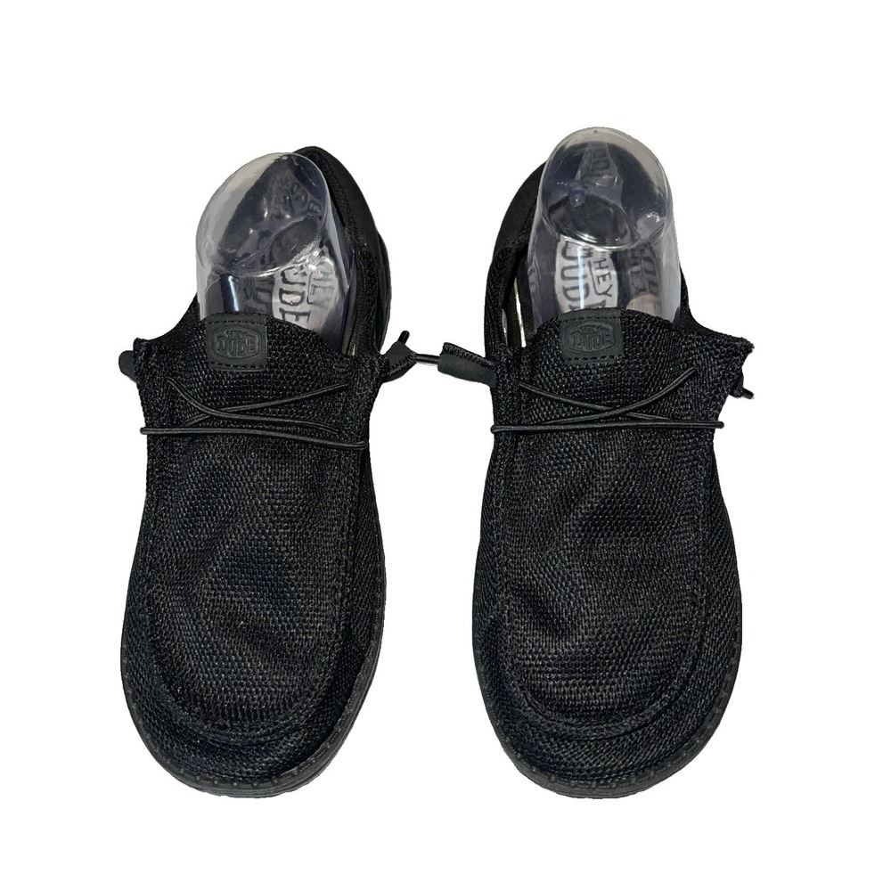 HEYDUDE Women Wendy Funk Mono Black Mesh Lace-Up Loafers Casual Size 10